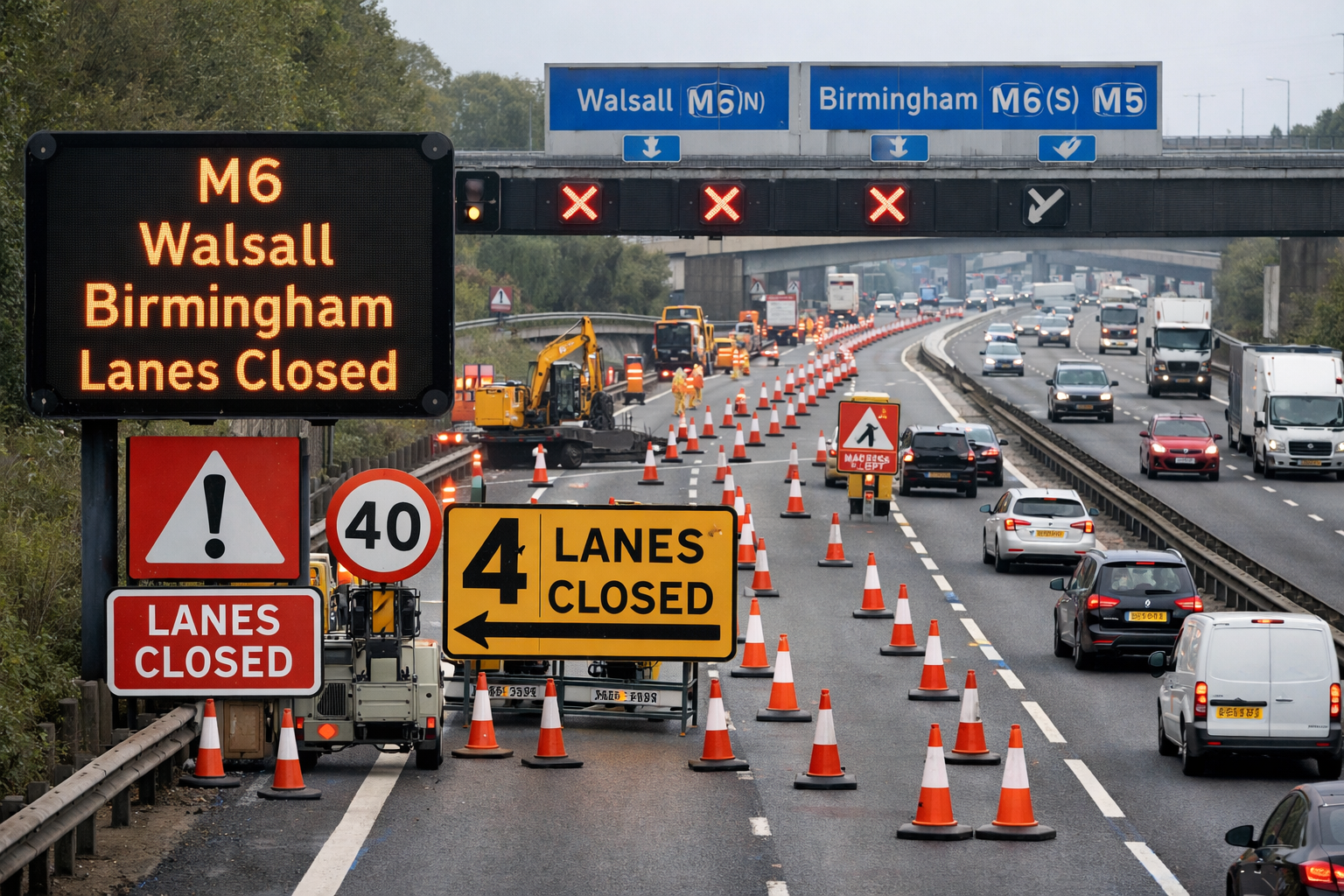 M6 Walsall Birmingham Lanes Closure