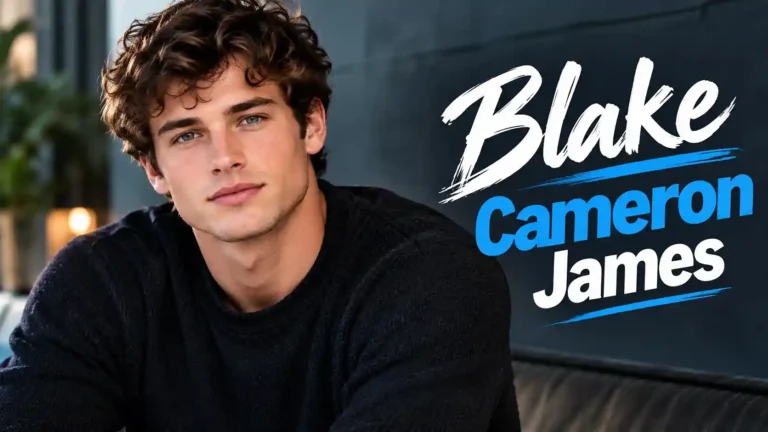 Blake Cameron James with curly hair in dark sweater looking at camera